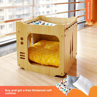 Lit et hamac pour chat en bois de pin empilable toutes saisons, meuble de salon en forme de cabane