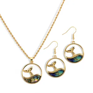 Nuova alta qualità <span class=keywords><strong>hawaii</strong></span> carino placcatura oro coda di pesce e onda rotonda collana pendente orecchini gioielli di moda set all'ingrosso - Product Image 1