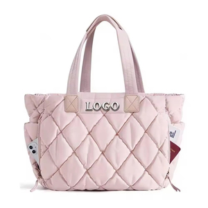 Custom Logo Woman Bag Pink Puffy <b>Tote</b> Bag Light Weight Laptop Compartments Handle Handbags Travel Beach <b>Zipped</b> <b>Tote</b> Quilted Bag - Product Image 1