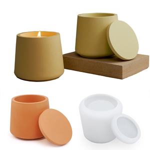 CARATTE Stampo Rotondo Personalizzato in <span class=keywords><strong>Silicone</strong></span> per Barattoli per Candele con Coperchio, Stampo in <span class=keywords><strong>Silicone</strong></span> per Cemento per Barattoli per Candele e Fioriere - Product Image 1