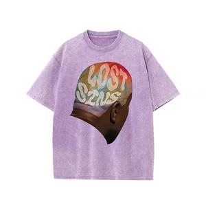 Camiseta de calle alta retro para hombre personalizada lavada con ácido 100% algodón puro Impresión digital Hip Hop alta calidad Ajuste de gran tamaño fábrica - Product Image 4