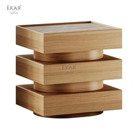 Table d'appoint moderne de luxe en bois avec plateau en marbre, table de canapé géométrique à 3 niveaux, table basse d'angle pour chambre à coucher