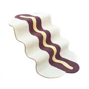 Modern Abstract Wave Shape Area Rug Nonwoven Felt Flat Pile Non-Slip Rubber Backing for Living Room - Product Image 1