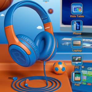 AWATRUE AT2 Wired Kids Headphones with 3.5mm Jack, Over-Ear Children Headset with <b>Microphone</b> for School, Learning & <b>Gaming</b> - Product Image 2