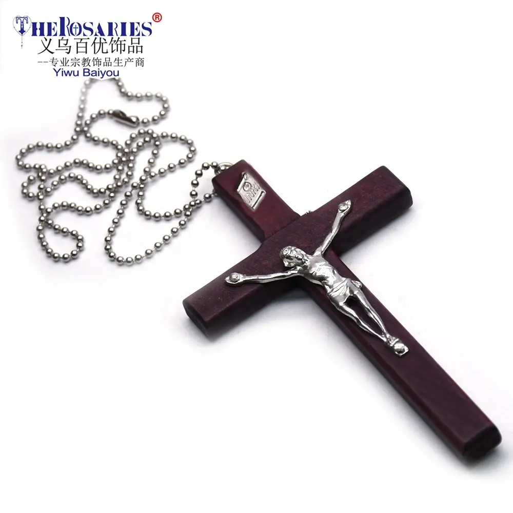 12*7Cm Hout Cross Ketting Hanger Kruisbeeld Promotie Gift Jesus Religieuze Mode