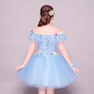 Women's Off Shoulder Floral Tulle Dress Short Stage Performance Gown For Wedding And Arts Exams Blue - Product Image 4