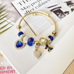 2025女性用18Kゴールドステンレス鋼ブレスレットハートバタフライブルーパープルダイヤモンドストーンファッションチャーム - Product Image 2