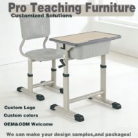 Ensemble bureau et chaise d'école réglables à manivelle, table d'étude avec dossier en maille respirante, mobilier ergonomique pour salle de classe