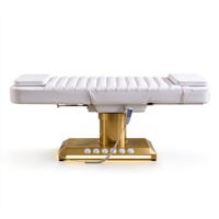 Table de massage électrique de luxe à 3 moteurs réglables avec chauffage, base dorée en cuir PU pour équipement de spa et salon de beauté