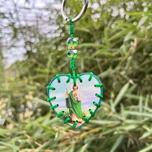 Portachiavi con olio a goccia per donna e uomo Hang On Car e Your Bag o On Wall <span class=keywords><strong>Heart</strong></span> materiale in legno corda per avvolgimento portachiavi religiosi - Product Image 3