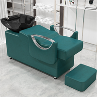 Station de lavage de cheveux pour salon de beauté moderne, lavabo commercial, blanc, noir, céramique, siège inclinable réglable