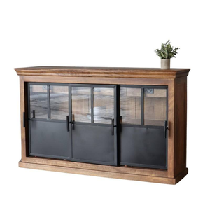 Buffet en bois artisanal traditionnel avec des éléments décoratifs sculptés, idéal pour l'organisation et le style de la salle à manger - Product Image 6