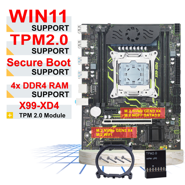 PANDL Active Cooling NEW X99 Wifi Motherboard DDR4 Memory With TPM2.0 UEFI Secure Boot Win11 X99 Motherboard