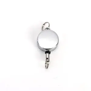 2CM Retractable Badge Holder Bright Gold Electroplated Telescopic Metal Badge Reel Retractable Keychain ID Card Holder