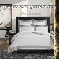 Parure de draps de lit 4 pièces en coton 100% 500TC, taille complète, moderne, luxueuse, douce, respirante, avec drap-housse à poches profondes