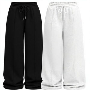 Women Brown Wide Leg Pants Elastic Waist <b>Drawstring</b> Casual <b>Trousers</b> With Side Pockets Breathable Knitted Fabric Autumn Style - Product Image 5