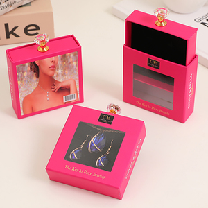 Caja de Joyería con Logotipo Personalizado, Cajón para Anillos, Asa de Diamantes, Ventana de PVC, para Collares, Pendientes, Pulseras, Embalaje de Regalo - Product Image 4