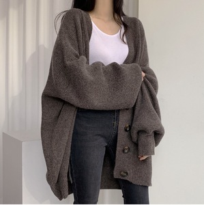 Sul-coreano Chic Mulheres Outono Inverno <span class=keywords><strong>Cardigan</strong></span> V-Neck Single-Breasted Lanterna Solta Manga De Malha Camisola Longa Casaco Casual - Product Image 5