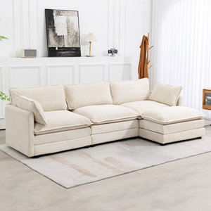 Fundas para Sofá Seccional en Forma de L Tapizadas en Color <span class=keywords><strong>Blanco</strong></span> Nube, Juego Modular de Muebles Modernos para Sala de Estar y Comedor - Product Image 6