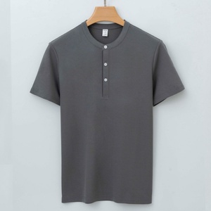 Men's Slim Fit T-<b>Shirt</b> with <b>Half</b>-<b>Button</b> Placket Unique Semi-Open Front Style Comfortable Cotton Blend for Layering - Product Image 1