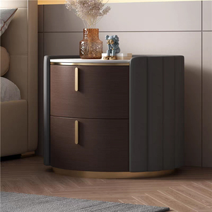 Table de chevet en bois massif ronde de luxe légère, style minimaliste, design haut de gamme, en cuir et en pierre - Product Image 5
