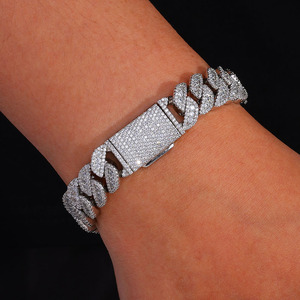 Diamond Pave Real <b>Gold</b> Electroplated S925 Silver Flip Safety Clasp 14mm Cuban <b>Bracelets</b> Moissanite Streetwear Custom ODM B2Bs - Product Image 2