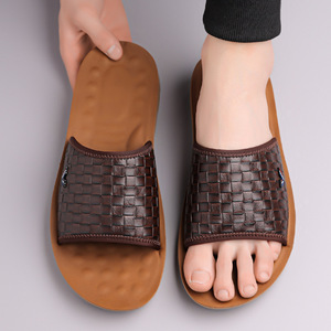 Men's <b>Slides</b> Black Woven Anti-Slippery Soft Sole Outdoor Casual Summer Sandals <b>Slip</b>-On Shoes Youth 18-40 - Product Image 2