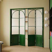 Pintu Geser Anti-jepit untuk Ruang Tamu Balkon Gaya Prancis Retro Pastoral, Bahan Aluminium Alloy Hijau, Inspeksi Pabrik di Tempat