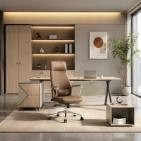 Bureau de direction moderne en forme de L en bois avec armoire latérale de rangement et ensemble de bureau avec armoire