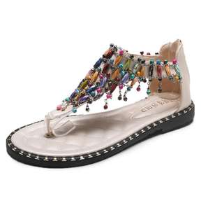 <span class=keywords><strong>Fabricant</strong></span> de gros sandales bohèmes femmes été nouvelles chaussures plates tout-aller strass orteil chaussures romaines sandales pour femmes - Product Image 1