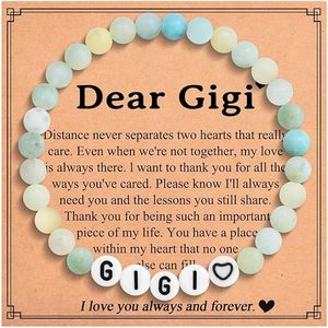 Nuovo Braccialetto Trendy da Donna in Plastica con Perline Naturali da 6mm e Lettere, Fatto a Mano, con Carta Regalo, <span class=keywords><strong>Gioielli</strong></span> all'Ingrosso - Product Image 1