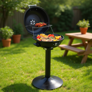 Barbecue électrique portable à double couche, noir, avec support, utilisation intérieure/extérieure, 1600W, acier, design moderne - Product Image 2