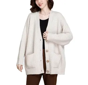 Оригинальный зимний Однотонный свитер большого размера, женский кардиган с драпировкой спереди большого размера для дам