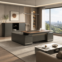 Bureau de direction en forme de L avec chaise, combinaison bureau de PDG en MDF avec armoire de rangement, mobilier de bureau personnalisé