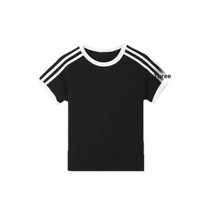 <span class=keywords><strong>Camiseta</strong></span> de Verano <span class=keywords><strong>2024</strong></span> para Mujer, Corte Ajustado, Retro, de Algodón y Elastano, Estilo Spice Girl, con Contraste de Color y Tres Rayas, Manga Corta - Product Image 5