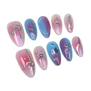 <span class=keywords><strong>Uñas</strong></span> Postizas con Diseño <span class=keywords><strong>de</strong></span> Cinta Arcoíris, Hechas a Mano, Iridiscentes, Coloridas, Pintadas a Mano con Líneas y Lazos, <span class=keywords><strong>Uñas</strong></span> Postizas <span class=keywords><strong>de</strong></span> Verano con Forma <span class=keywords><strong>de</strong></span> Almendra - Product Image 5