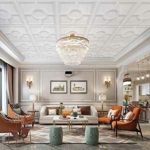 Panneaux muraux 3D en PVC Carreau de plafond décoratif à coller Panneau de plafond carré-Blanc Panneaux de conception - Product Image 2