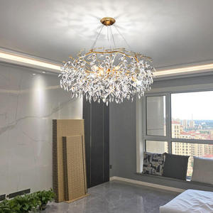 Decoración del hogar Lámpara colgante de oro Sala de estar Arte moderno Led Raindrop Crystal Leaf Chandelier - Product Image 6