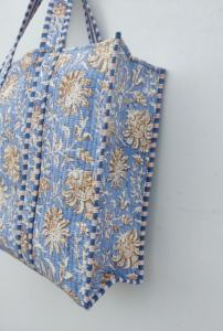 Sac fourre-tout 100% coton matelassé fait à la main Boho réversible imprimé animal floral conception écologique robuste supermarché épicerie - Product Image 4