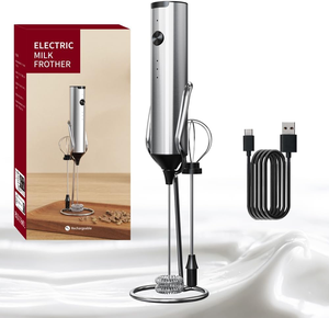 <span class=keywords><strong>Mousseur</strong></span> à <span class=keywords><strong>lait</strong></span> électrique rechargeable 3 vitesses, batteur à œufs en acier inoxydable, 2 têtes, <span class=keywords><strong>mousseur</strong></span> à mousse avec support 1200mAh - Product Image 2