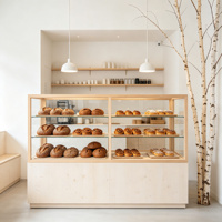 Vitrine à pain de luxe en verre droit avec cadre en métal doré, comptoir de boulangerie multifonctionnel haut de gamme avec éclairage LED