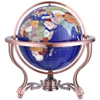 Globe terrestre classique de luxe en métal avec pierres précieuses, design antique bleu/jaune/blanc, 23x23x24cm, décoration de bureau