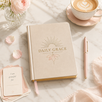 Journal de Gratitude Quotidien Personnalisé LABON en Cuir Vegan Champagne – Carnet de Bien-être de Luxe pour Femme