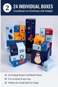Caja de Regalo de Calendario de Adviento Azul Navideño con 24 Cajones Individuales, Asa e Impresión Personalizada - Product Image 2