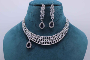 Blue Gemstone Style Moissanite 925 Silver <b>Necklace</b> Earring Set Multi Shape <b>Statement</b> Bridal Wedding Jewelry Elegant Design - Product Image 2