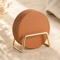 Sous-verres ronds en cuir PU personnalisés avec logo, imperméables et résistants à la chaleur, pour tapis de table et sous-verres