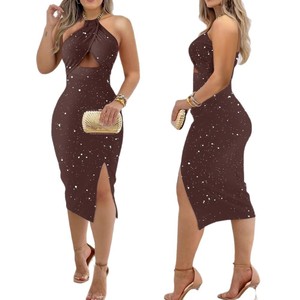 Robe moulante sexy à col halter et découpes pour femme, tendance été - Product Image 1