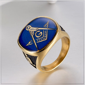 Men's Freemason <b>Ring</b> Gold Plated Blue Enamel Masonic Symbol Geometric Design Gift Jewelry - Product Image 4
