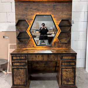 Bằng Gỗ Cổ Điển Người Đàn Ông Của Phong Cách Châu Âu Cắt Tóc Cửa Hàng Gương Bảng Cắt Tóc Ghế Với Ánh Sáng - Product Image 1