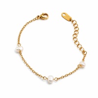 Wholesale Ready to Ship Elegant Freshwater Pearl Beaded Chain Gold Plated Stainless Steel Bracelet Design <strong>Jewelry</strong> Women Trending